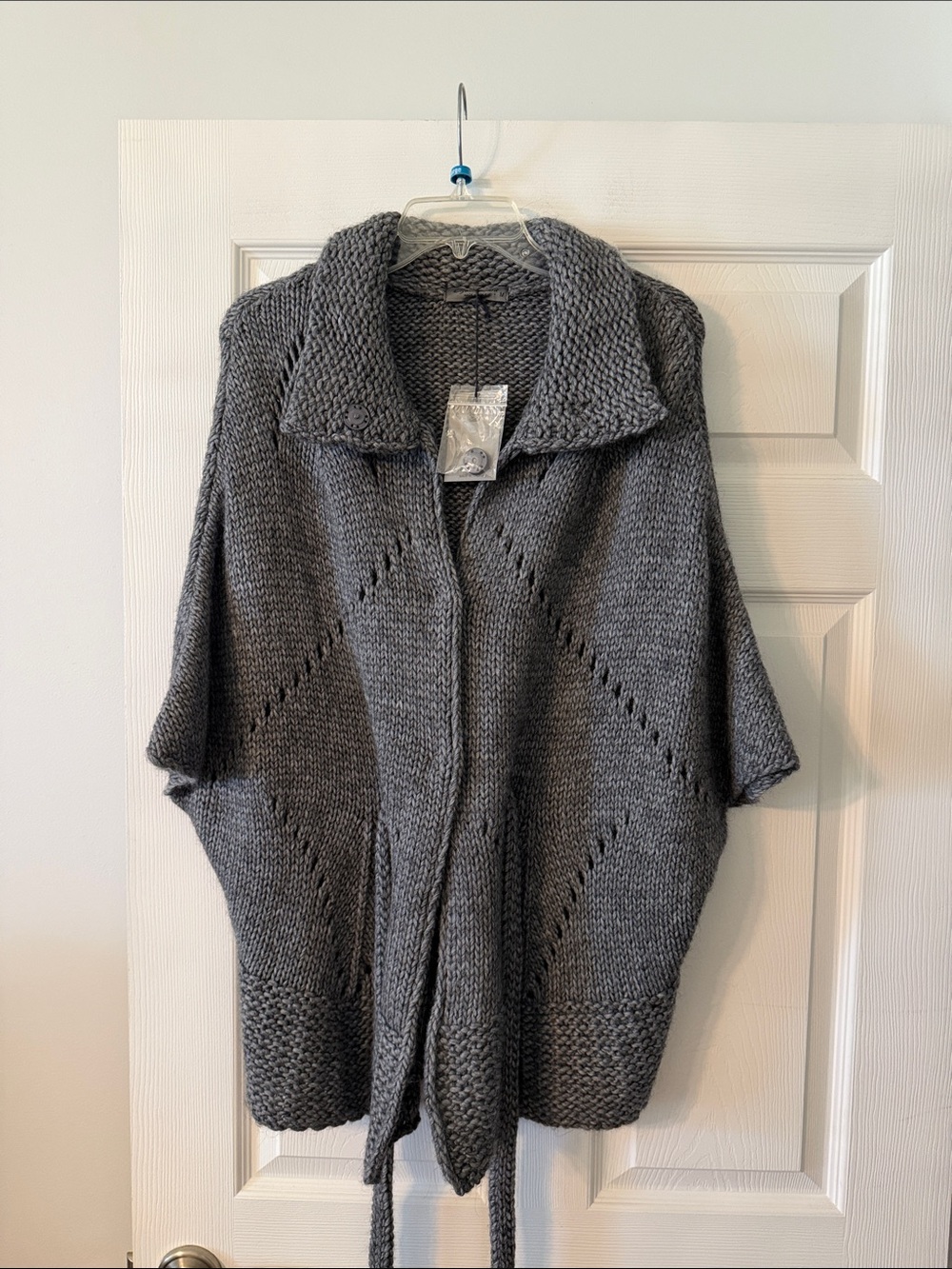 ELSA Charcoal Open-Front Knit Cardigan Sweater with belt around size M brand new